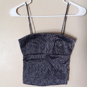 GUESS Black-and-Silver Spaghetti-Strap Tank with Zip Women's S